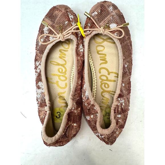 Sam Edelman Felicia Ballet Flats Rose Gold Sequins Kids Slip-On Girls Size 3 - Picture 2 of 8